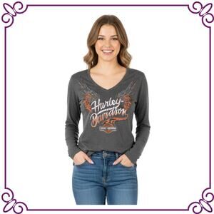 Harley Davidson Temecula Long Sleeve V Neck T-Shirt Gray Size L